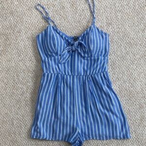 Blue Striped Tie-Front Romper